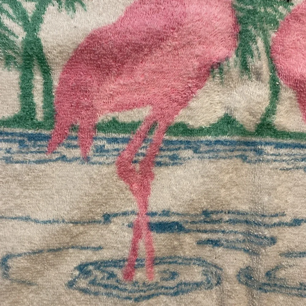 RA BRIGGS VINTAGE 2 PIECE TOWEL SET BATH TOWEL & WASHCLOTH FLAMINGO PRINT
